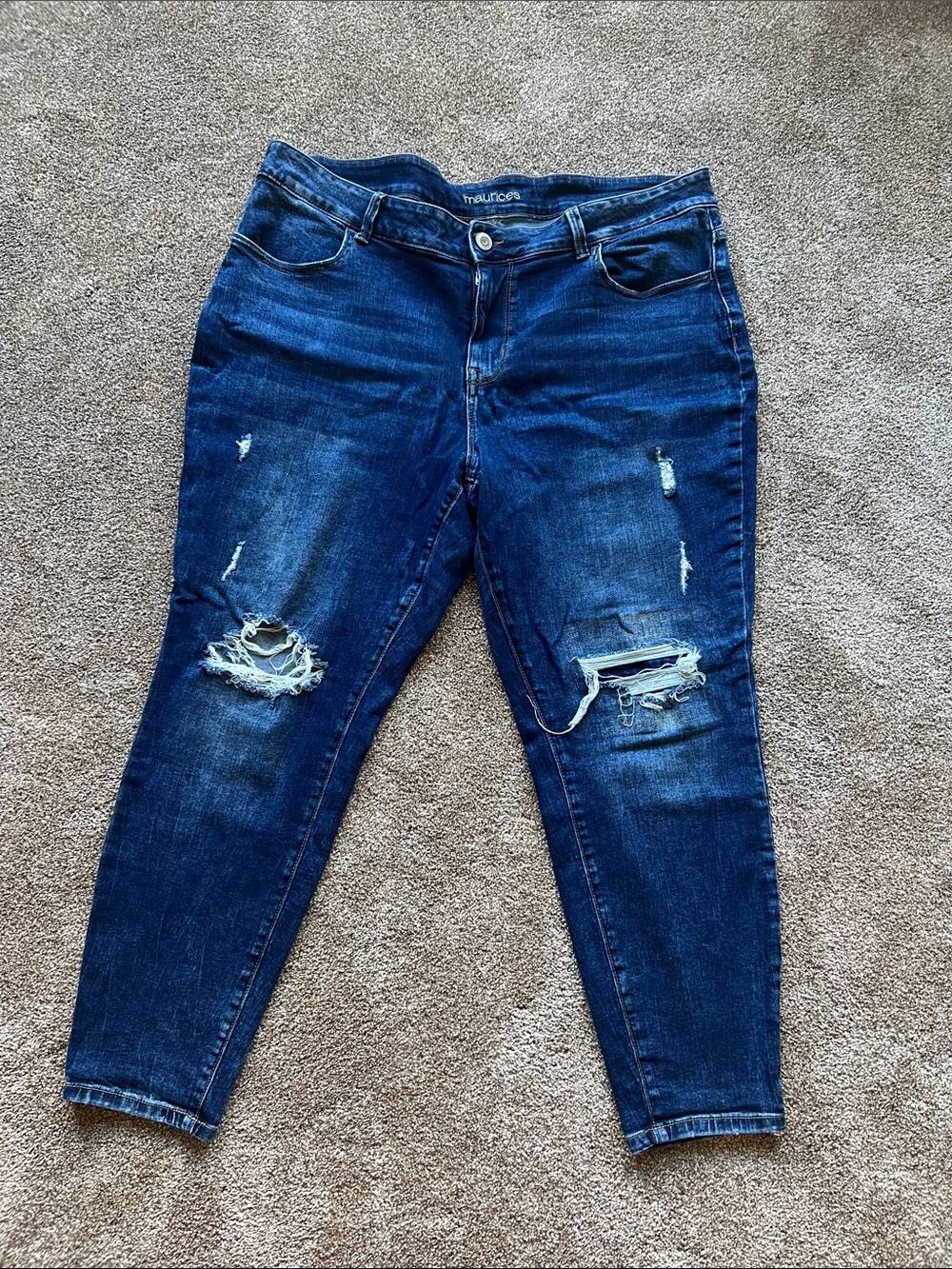 Maurices Dark Blue Ripped Ankle Jeans